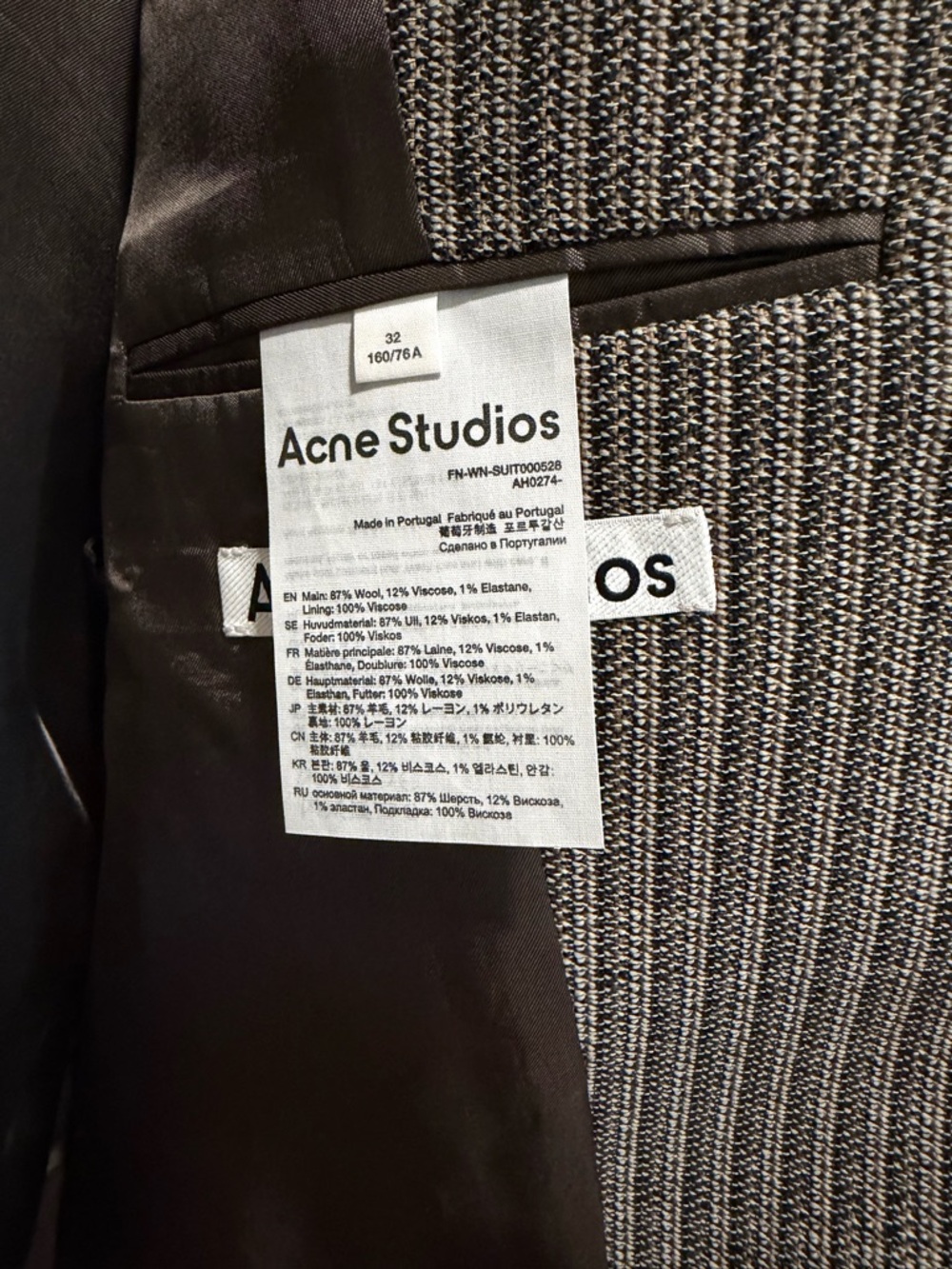 Acne Studios Multi Taupe Pinstripe Wool Blazer EU 32 / US 0 - Picture 5 of 7